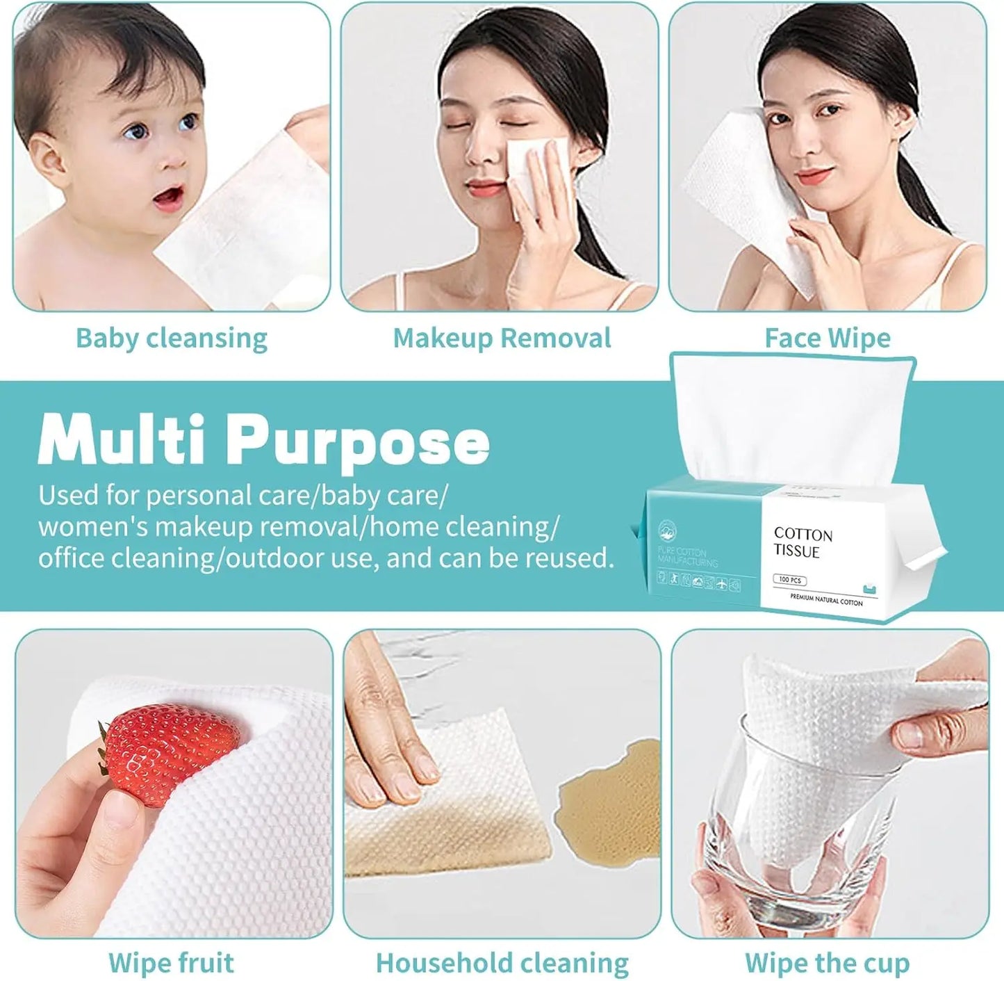 Disposable Cotton Face Towels 50ct – Soft Dry Wipes for Skincare