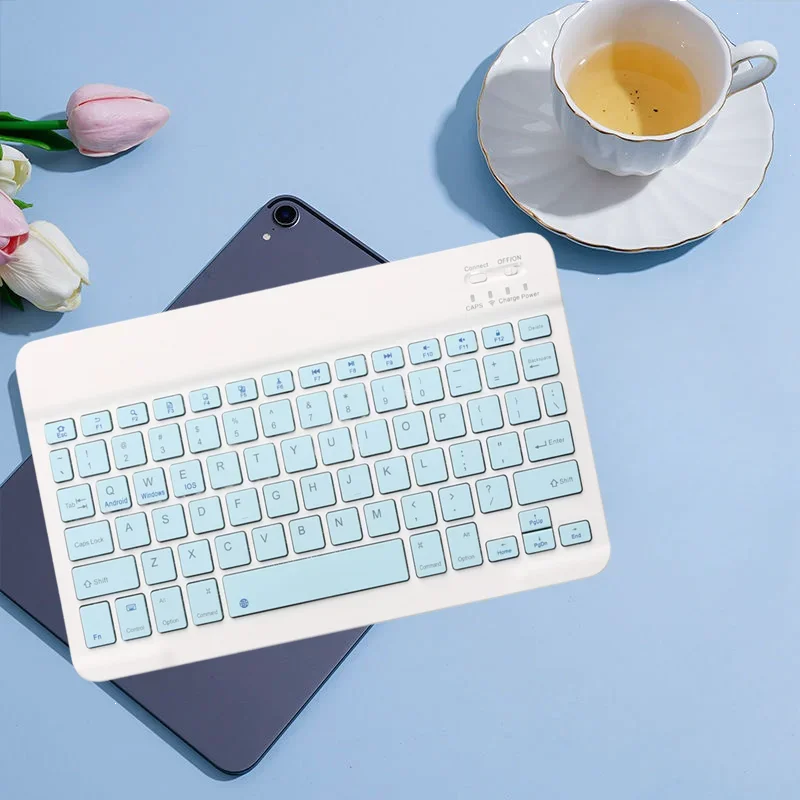 Wireless Keyboard Bluetooth-compatible Keyboard Rechargeable for iPad iPhone Tablet Laptop Compatible with Android/Windows/iOS Peaceful Pleasures Health and Wellness Blue keyboard