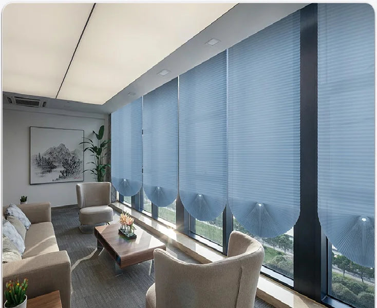 Pleated Window Shade Adhesive Blinds Light Blocking Fabric Shade Half blackout For Window Door Zebra Roman Curtain Temporary Peaceful Pleasures Health and Wellness Blinds Light Blue 90W x 180cm L