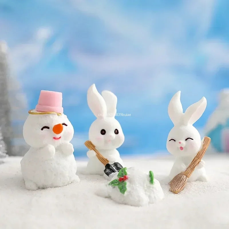 Figurines Christmas Rabbit Micro Landscape Snowman Bunny Ornament Desk Accessories For Home Decoration Kids Gifts Miniature Peaceful Pleasures Health and Wellness