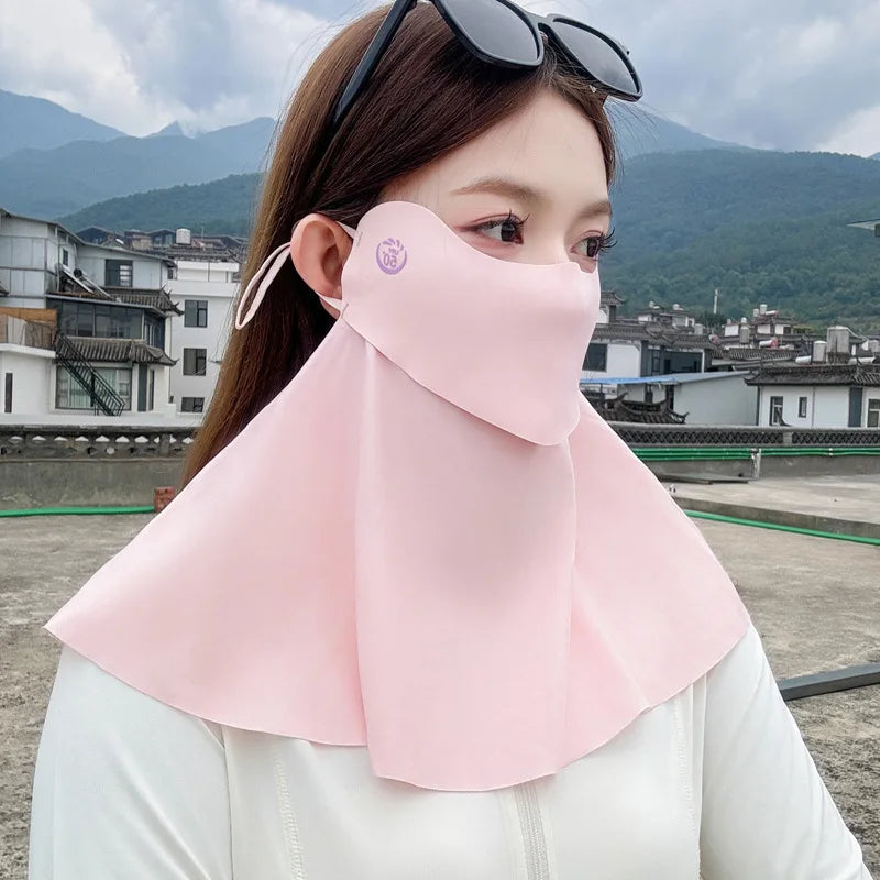 Summer Ice Silk Sun Protection Mask for Women UPF50+ Anti-UV Balaclava Scarf Outdoor Cycling Hiking 360° Face Neck Cover Peaceful Pleasures Health and Wellness pink