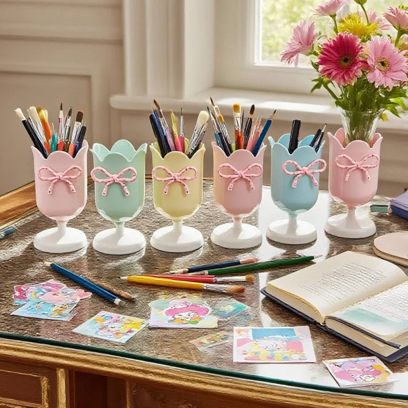 Plastic Flower Vase with Bowknot Aesthetic Decorative Vase Wedding Flower Arrangement DIY Flowerpot Home Office Decor Pen Holder Peaceful Pleasures Health and Wellness