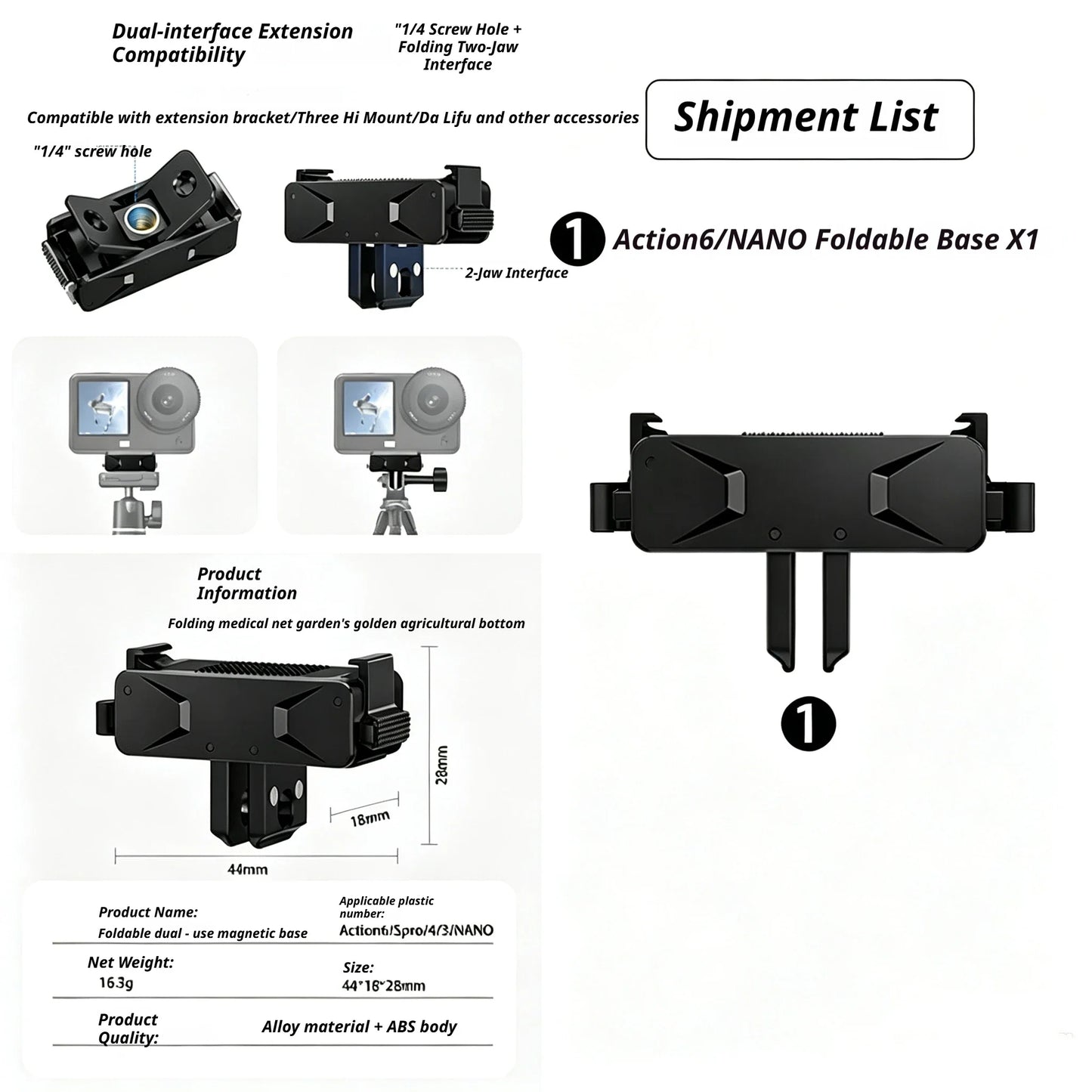 DJI Osmo Nano & Action 6 Magnetic Two-Claw Quick Release Mount
