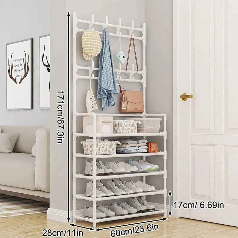 Five Layer Shoe Rack Simple Shoe Rack Integrated Storage Rack Household Shoe Rack Multifunctional Clothes Rack Coat Rack 2-piece Peaceful Pleasures Health and Wellness white color