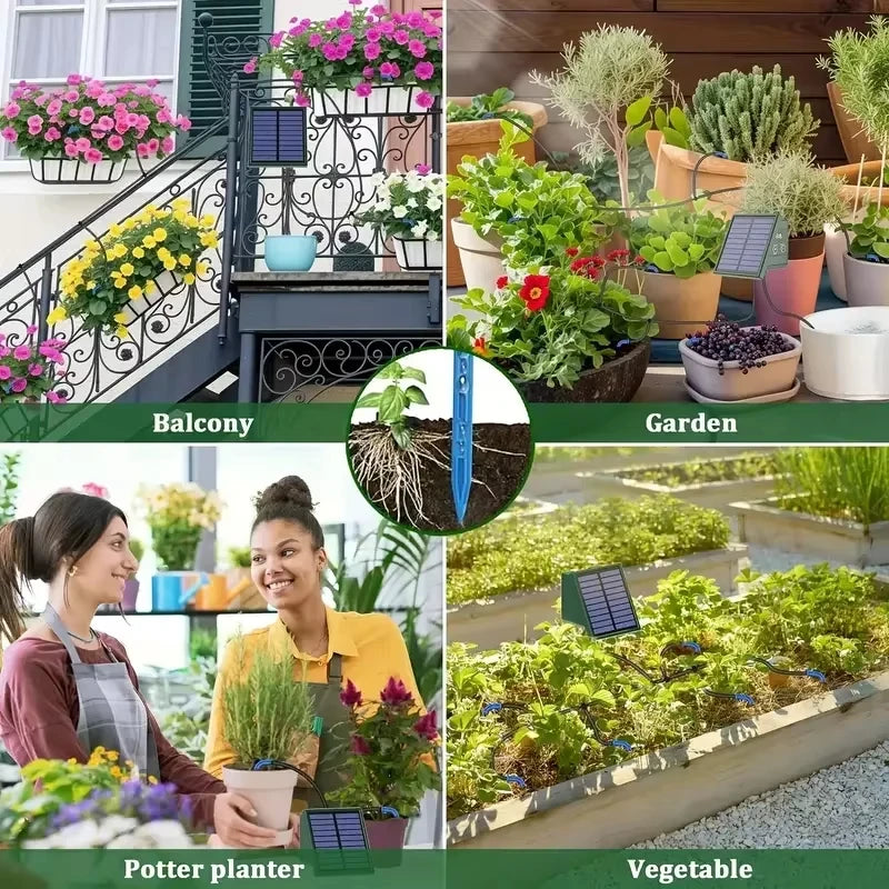 Solar Automatic Drip Irrigation Kit Watering Timer with Water Level Alarm for Outdoor Garden Potted Plants Easy DIY Peaceful Pleasures Health and Wellness