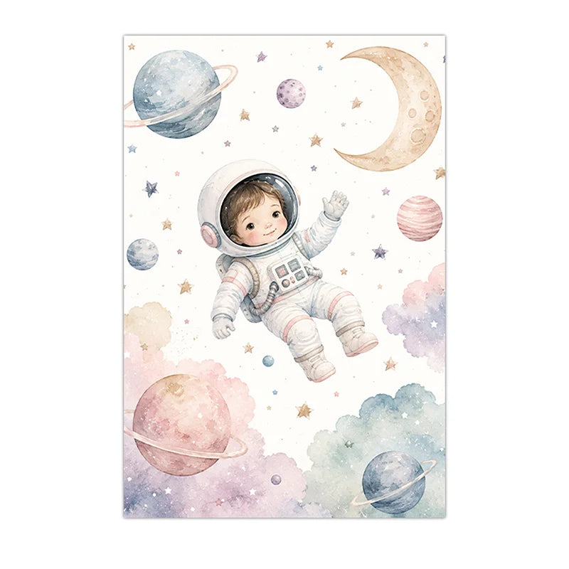 Nursery Wall Art Space Astronaut Animal Poster Print Canvas Painting Moon Planet Rocket Baby Room Wall Decor Peaceful Pleasures Health and Wellness 01 30x40cm No Frame China Mainland