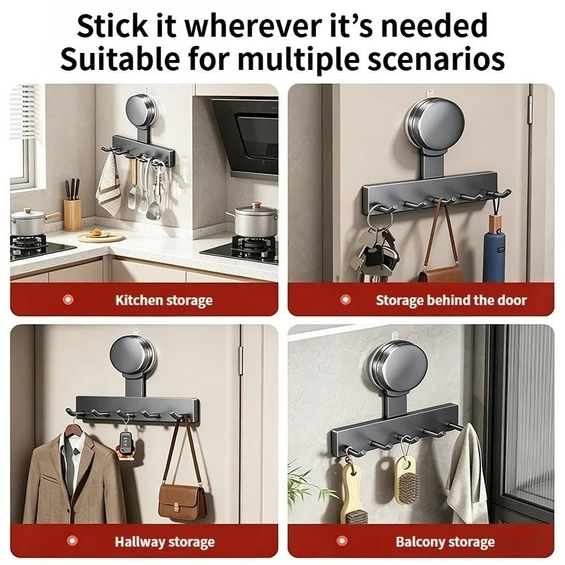 Drill-Free Suction Cup Kitchen Hook Hanger | 5-Hook Organizer