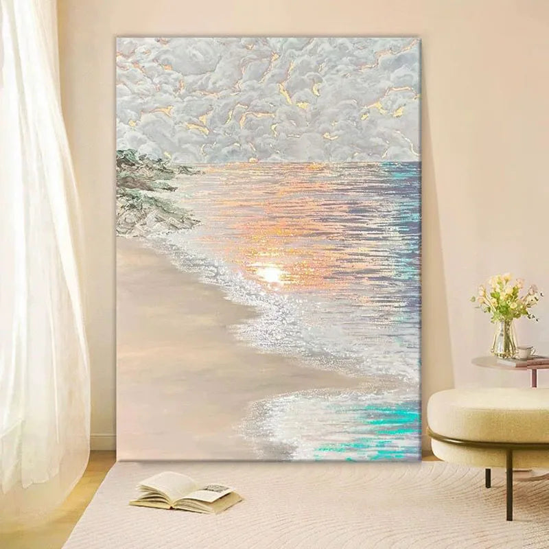 Abstract Hanging Painting of the Sea and Beach, Handmade Oil Painting, Living Home Decoration, Bedroom, Dining Room, Corridor Peaceful Pleasures Health and Wellness