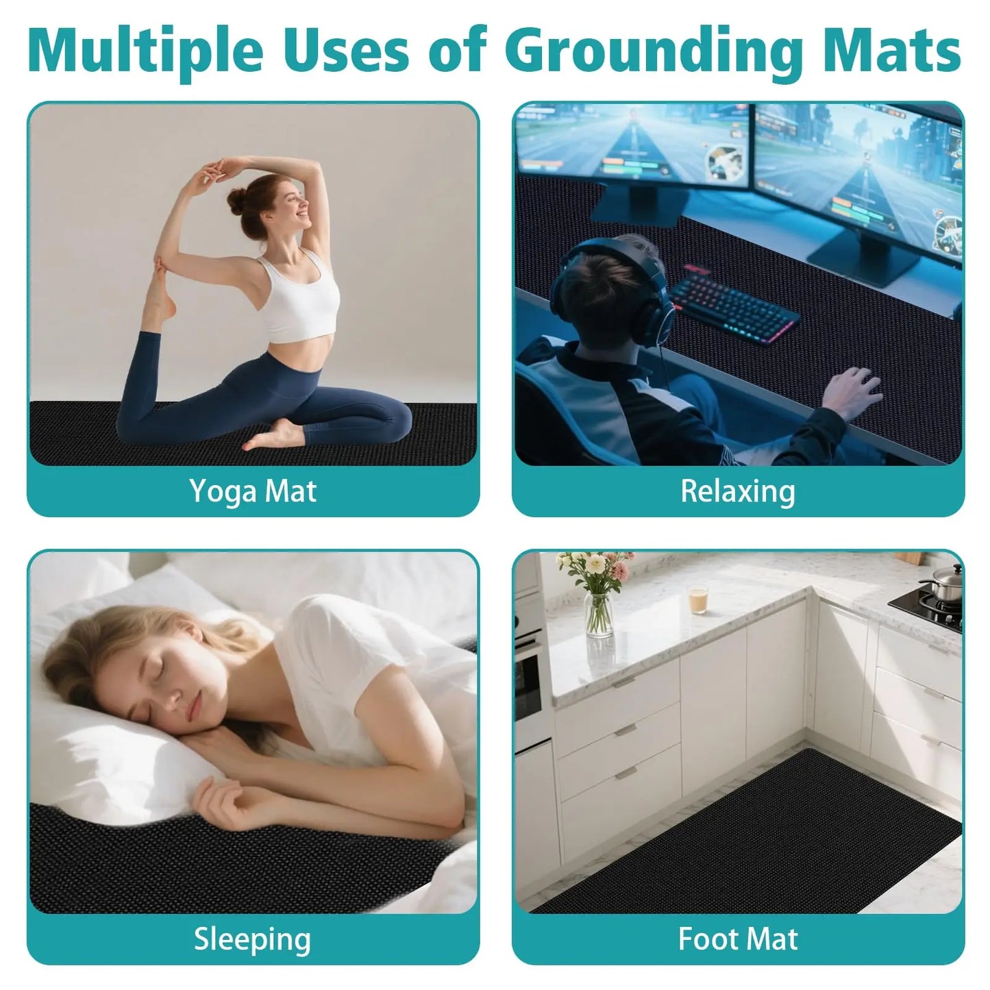 Grounding Bed Mat PU Leather with grounding Cord for Sleep Improve Stress Pain Relief Foot Health Mat Pad for Bed Floor Peaceful Pleasures Health and Wellness