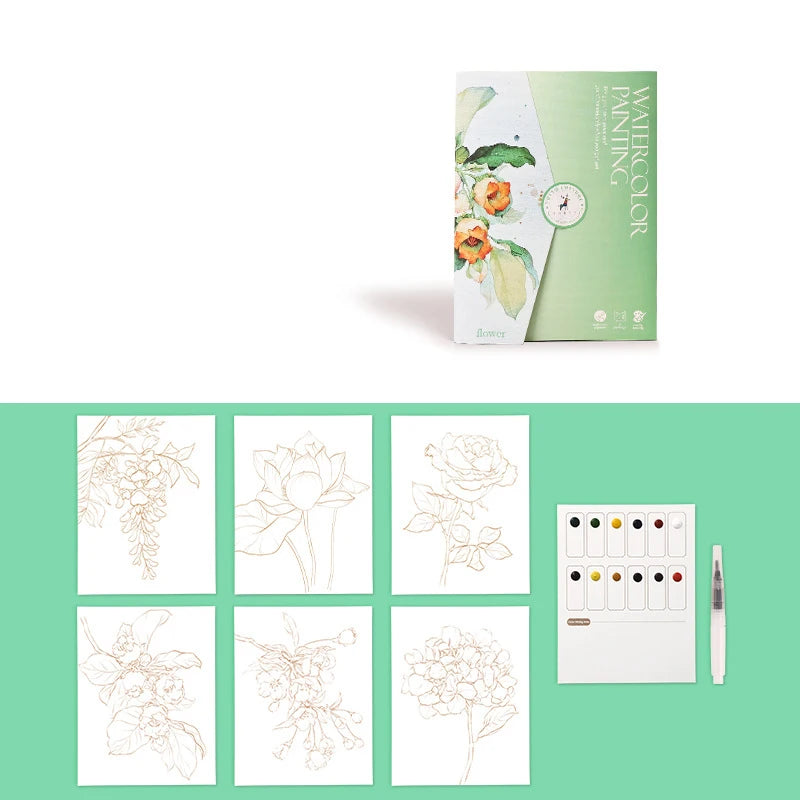 6 Creative Watercolor Painting Sets Including Paper Dipping Pen Art