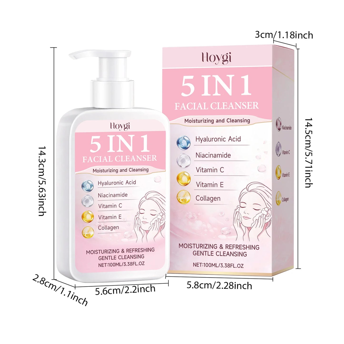 5-in-1 Hydrating Facial Cleanser – Foam, Brightening & Makeup