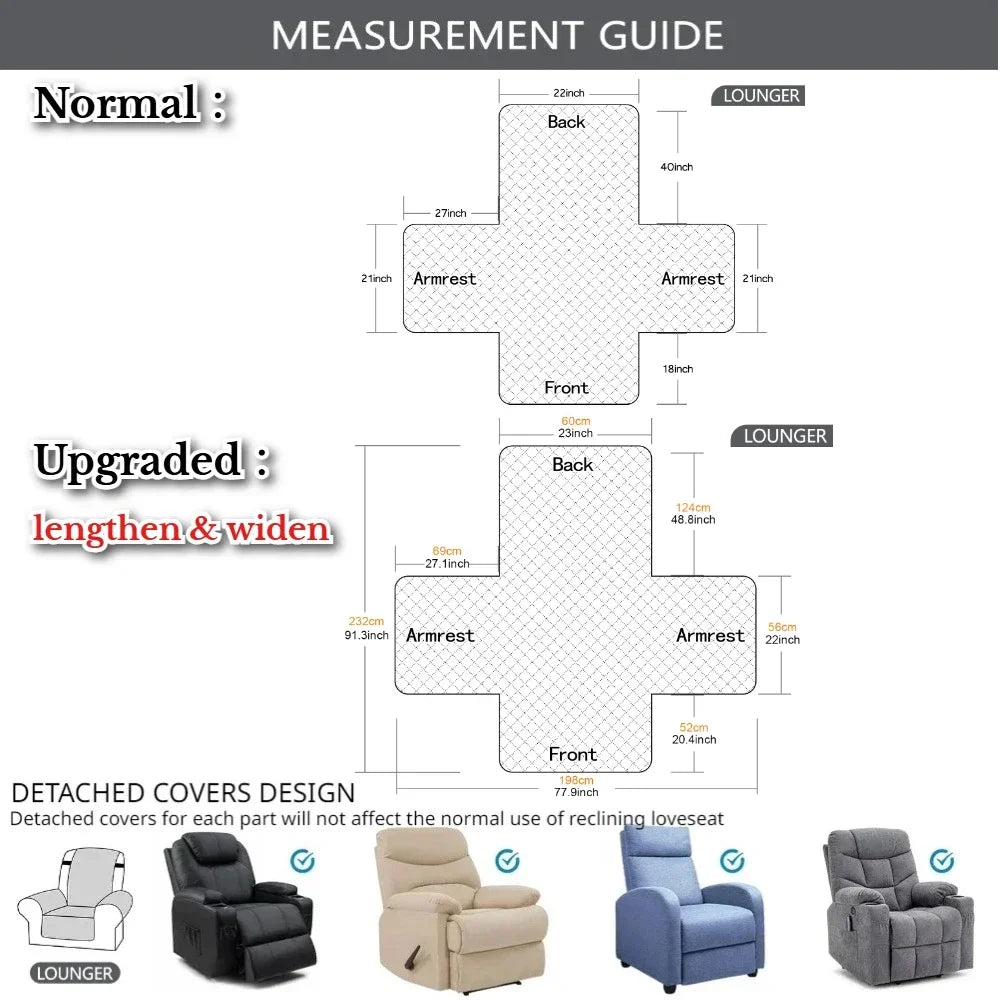 Waterproof Recliner Chair Cover 1 Seater Solid Color Quilted Armchair Slipcover for Living Room Pet Kids Furniture Protecter Peaceful Pleasures Health and Wellness