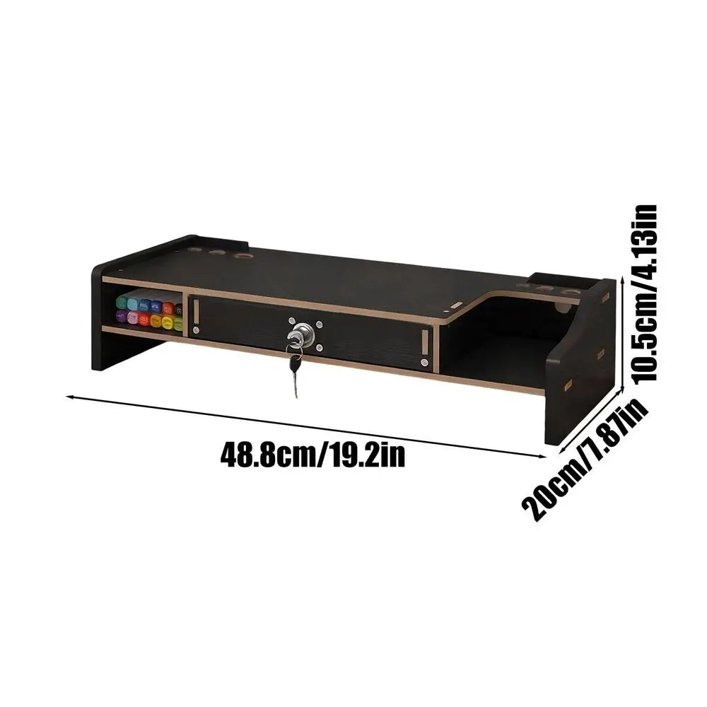 Monitor Stand For Desk Wooden Desktop Organizer Shelf With Drawer Desk Shelf Organizer For Laptop Printer PC TV Screen Pen Home Peaceful Pleasures Health and Wellness China Mainland Black
