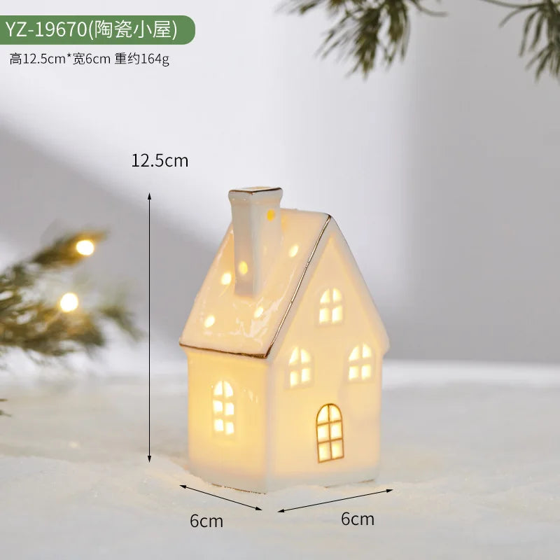 Ceramic Creative Ornaments Small Houses Christmas Decorations Christmas Glowing Snow Houses Home Furnishings INS Ornaments Decor Peaceful Pleasures Health and Wellness YZ-19670