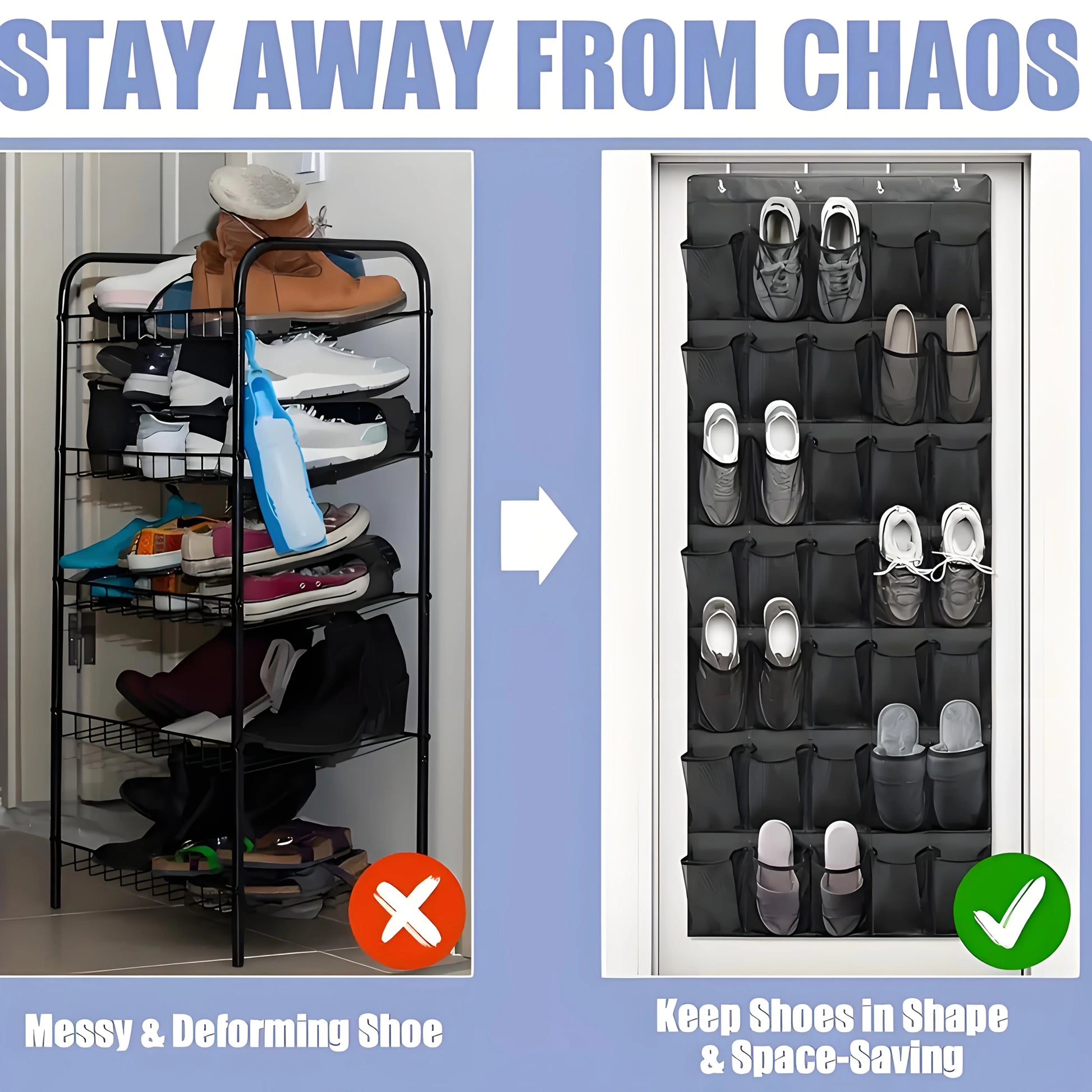 Over the Door Shoe Organizer – 24 Large Mesh Pockets Door Shoe Organizer Peaceful Pleasures Health and Wellness