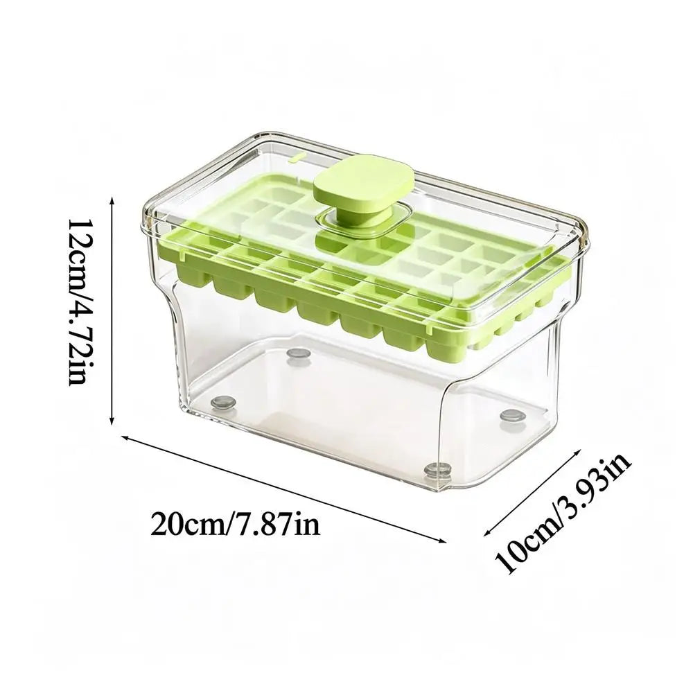 32-Grid Press Ice Cube Tray with Lid & Bin | One-Touch Release