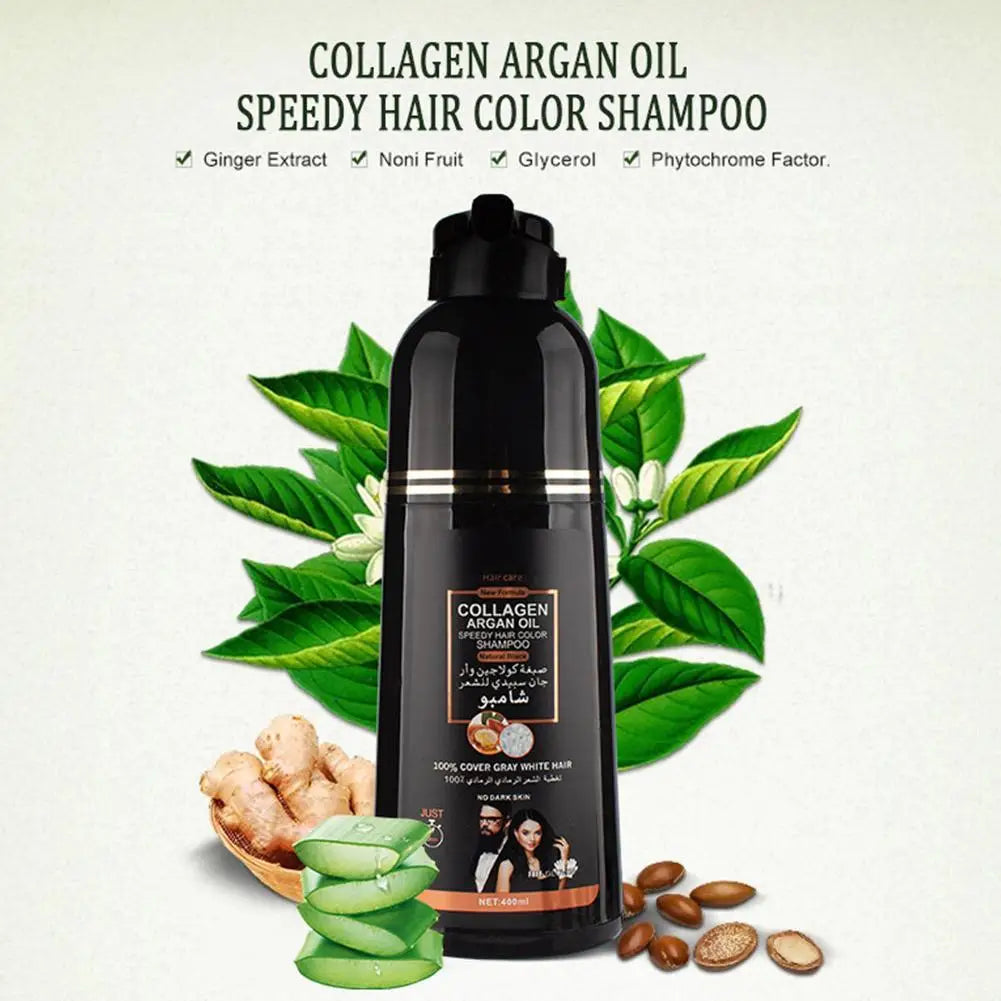 3-in-1 Collagen Argan Oil Shampoo Long-Lasting Black Hair Dye Shampoo for Men Women Nourishes Colors Gray Hair, 500ml Formula Peaceful Pleasures Health and Wellness