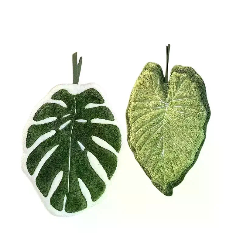 Leaf Hanging Hand Towel | Absorbent Coral Fleece Kitchen & Bath