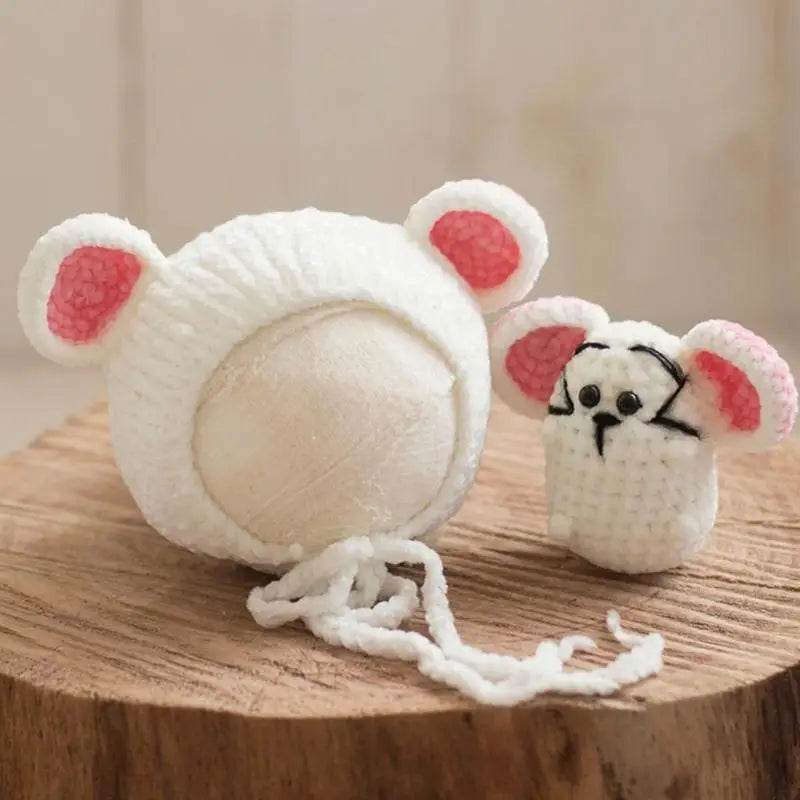 Newborn Mouse Hat & Doll Photography Props Set | 0–6M