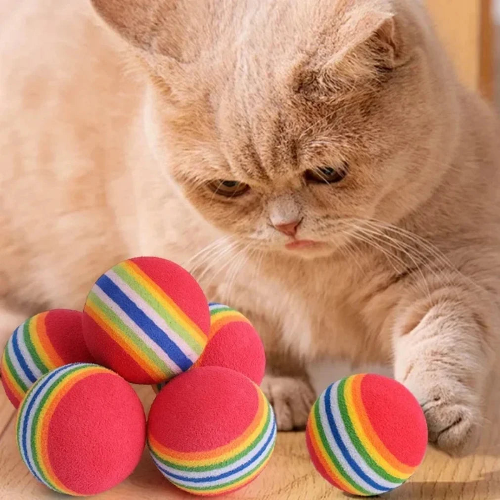 Rainbow EVA Soft Pet Toy Balls for Cats & Dogs | 10–50 Pack