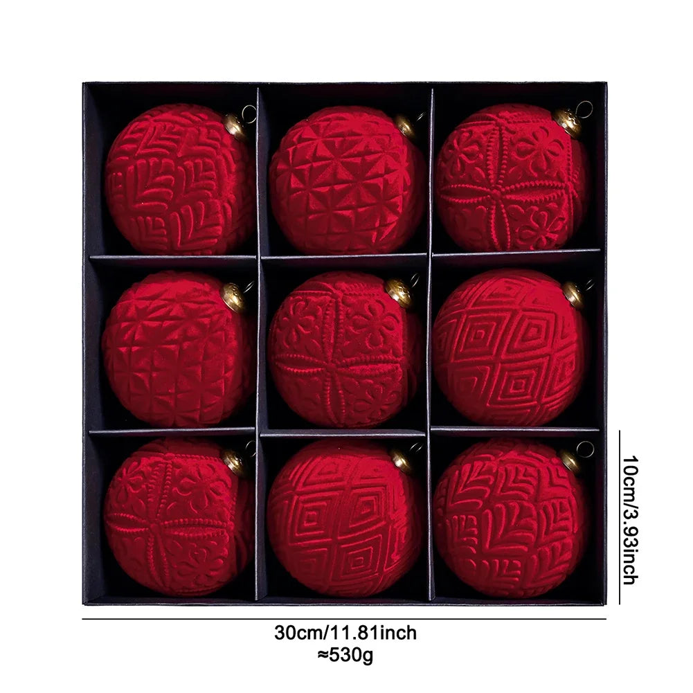9-Pack Velvet Christmas Ball Ornaments 10cm | Tree & Home Decor