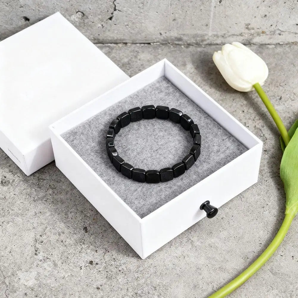 Men's Natural Hematite Stone Beaded Stretch Bracelet | Gift
