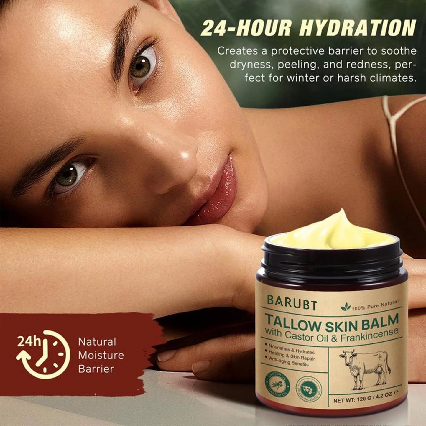 Natural Tallow Face Moisturizer Beeswax Grass-Fed Whipped Tallow Honey Cream Moisturizing Nourish Fast Absorbing Body Skin Care Peaceful Pleasures Health and Wellness