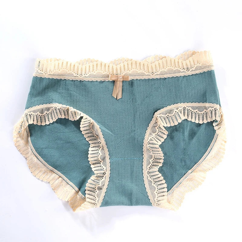 Women's Lace Seamless Briefs | Cotton Crotch Mid-Waist Panties