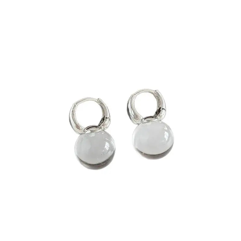 Clear Glass Ball Hoop Drop Earrings | Korean Fashion Jewelry