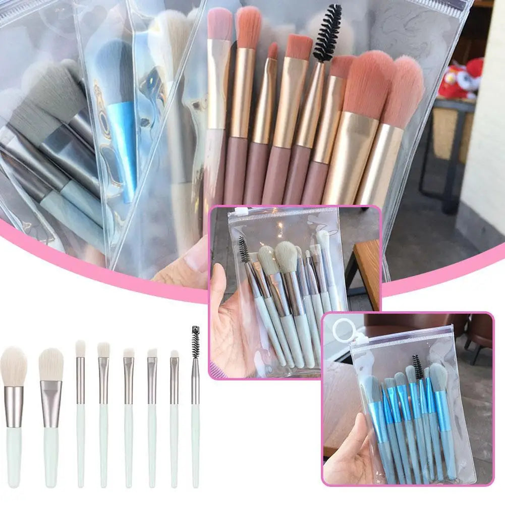 8-Piece Mini Portable Makeup Brush Set – Soft Synthetic Bristles