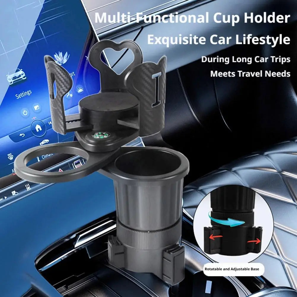 3‑in‑1 Car Cup Holder Expander Adapter 360° Rotatable Dual Cup Holder Built‑in Compass Universal Auto Drink Holder Organizer Peaceful Pleasures Health and Wellness