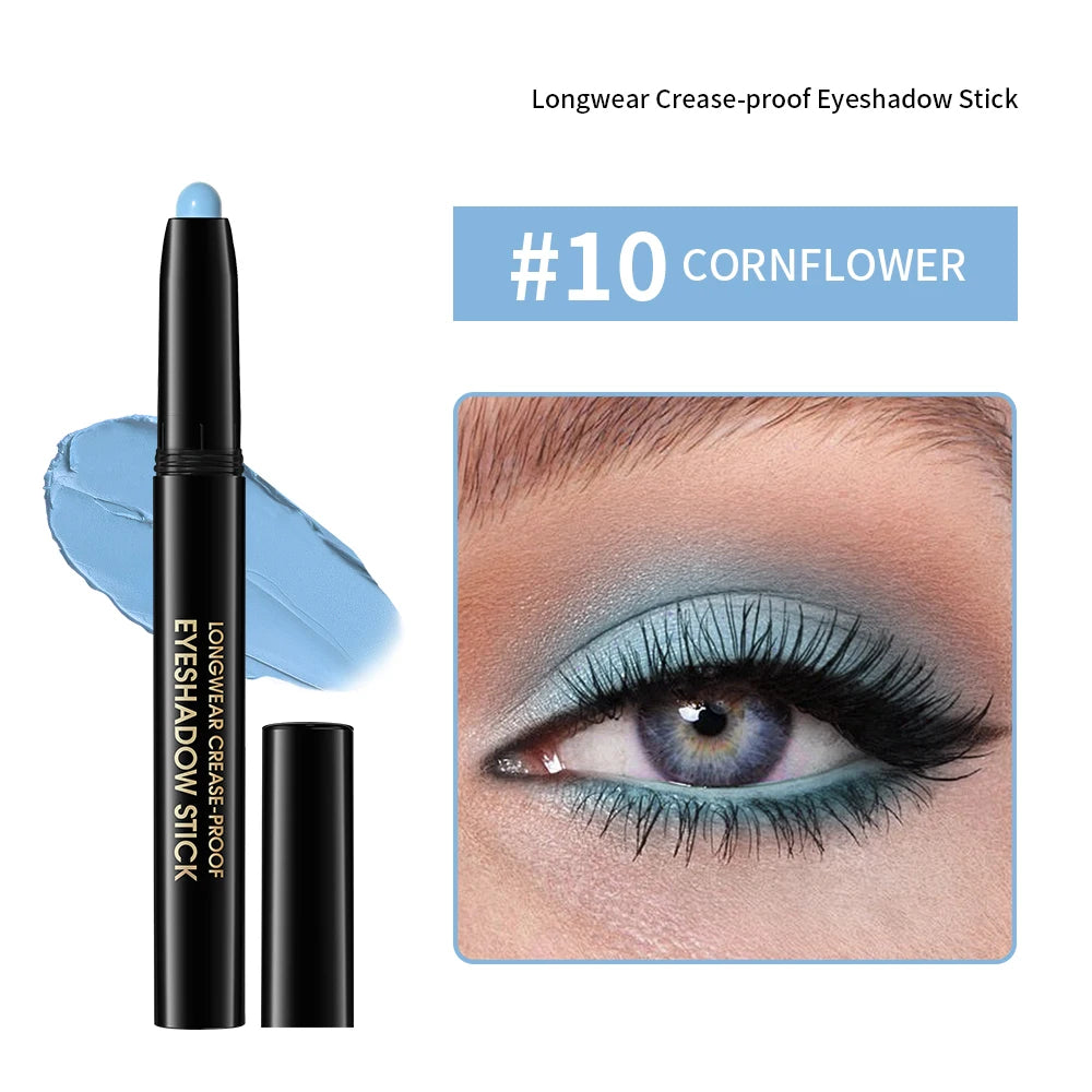 10 Colors Glitter Eyeshadow Stick 10 Counts Highlighter Eye Shadow Stick Set Colorful Eyeshadow Pencil Crayon Eyeliner Cosmetic Peaceful Pleasures Health and Wellness 10CORNFLOWER MATTE