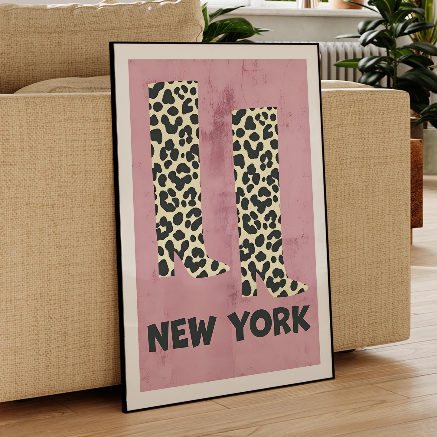 Pink Leopard Boots Canvas Wall Art | Fashion Print Poster