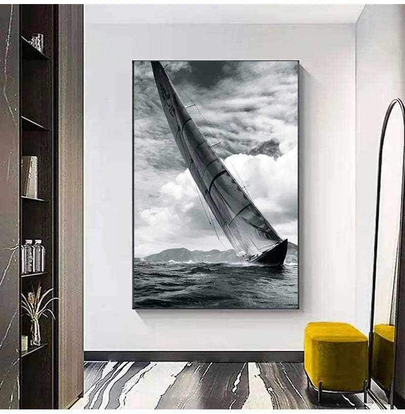 Contemporary Grey Navy Blue Canvas Wall Art | Living Room Poster