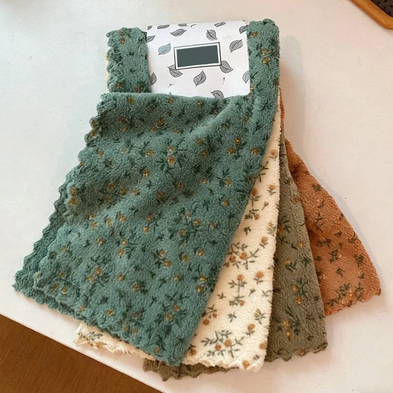 4Pcs Flower Dishwashing Towels Thickened Quick Drying Cleaning Cloth Reusable Soft Kitchen Bathroom Car Polishing Cleaning Rags Peaceful Pleasures Health and Wellness