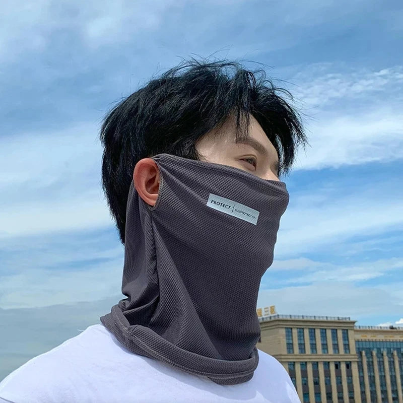 Summer Ice Silk Sunscreen Mask For Men Women Outdoor Cycling Face Cover Solid Color Neck Wrap UV Protection Ear Bandana Scarf Peaceful Pleasures Health and Wellness