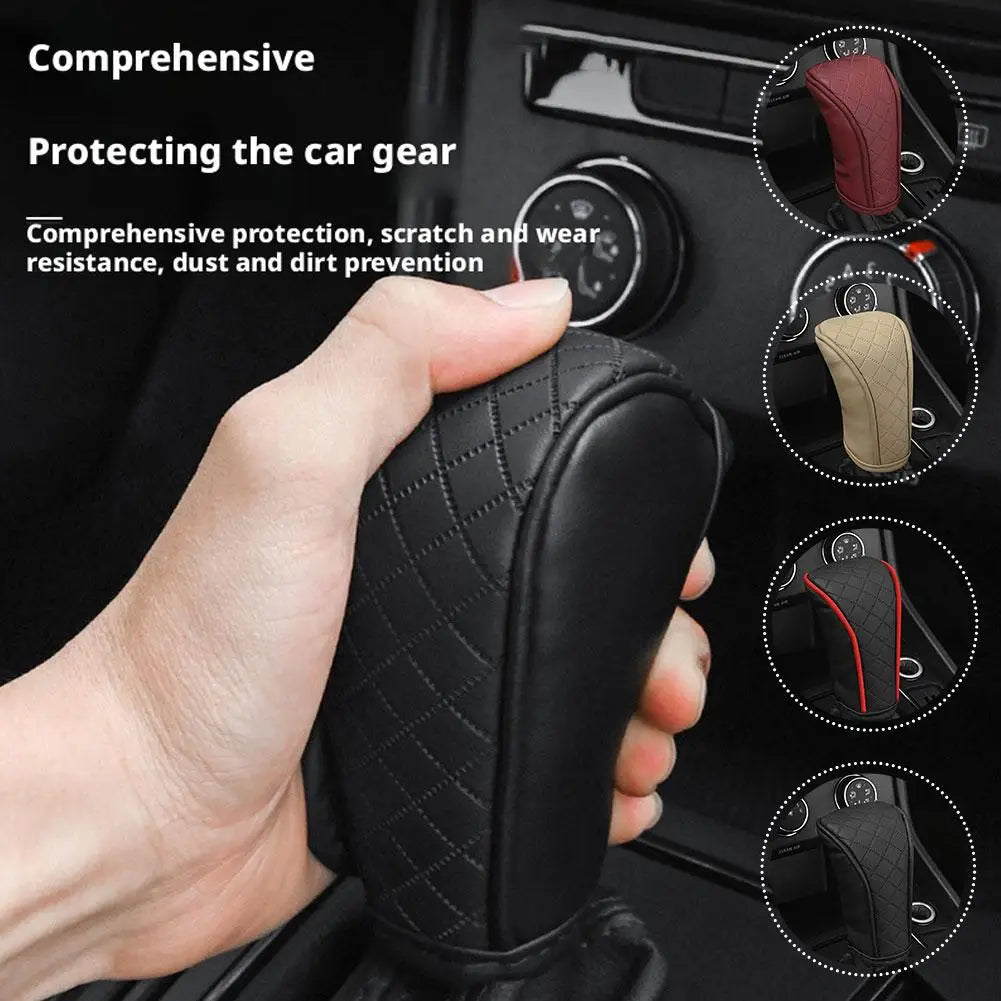 Car Gear Shift Cover Universal Bovine Leather Breathable Carbon Fiber Pattern Auto Gear Knob Cover Car Interior Accessory Peaceful Pleasures Health and Wellness