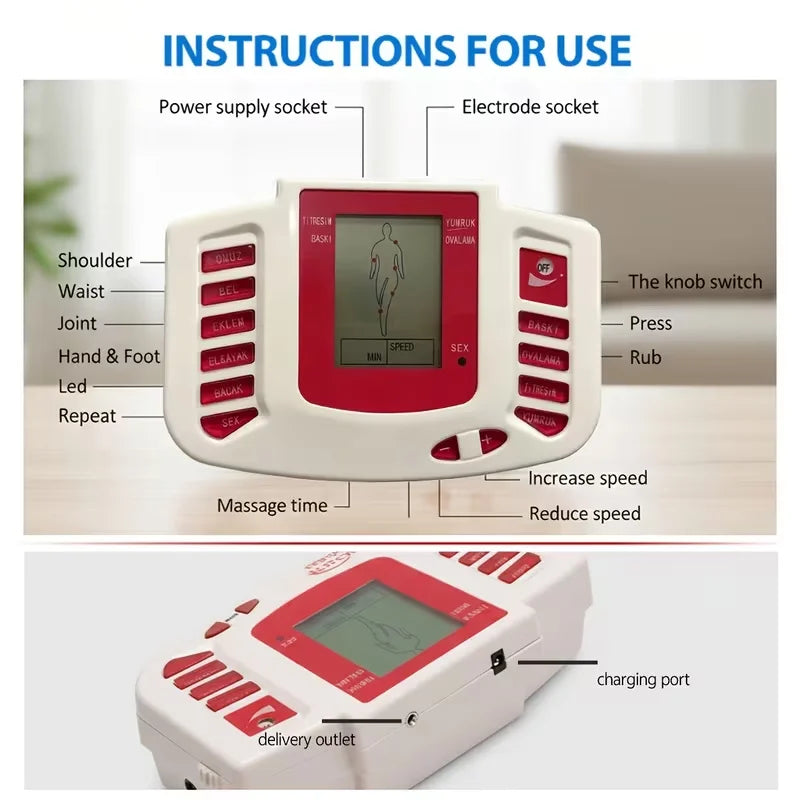 Dual-Channel Muscle Stimulator | (16 Electrodes) Used to Relieve Back, Shoulder, and Knee Pain, Promote Muscle Relaxation and Movement Function, Equipped with 30 Modes and 10 Intensity Adjustment Functions, Is an Excellent Gi Peaceful Pleasures Health and Wellness