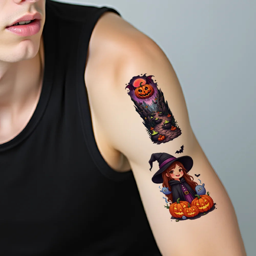9-Piece Waterproof Temporary Tattoo Stickers – Ghost & Witch
