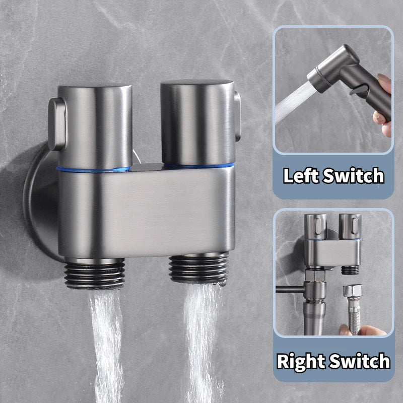 Toilet Cleaning Bidet Toilet Sprayer Set Water Portable Handheld Bidet Sprayer Shower Double Outlet Angle Valve Accessories Peaceful Pleasures Health and Wellness