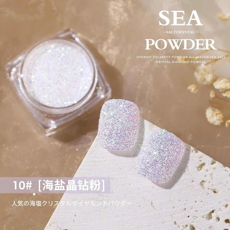 Aurora Sea Salt Nail Glitter Set – 12 Colors Holographic Sugar Powder
