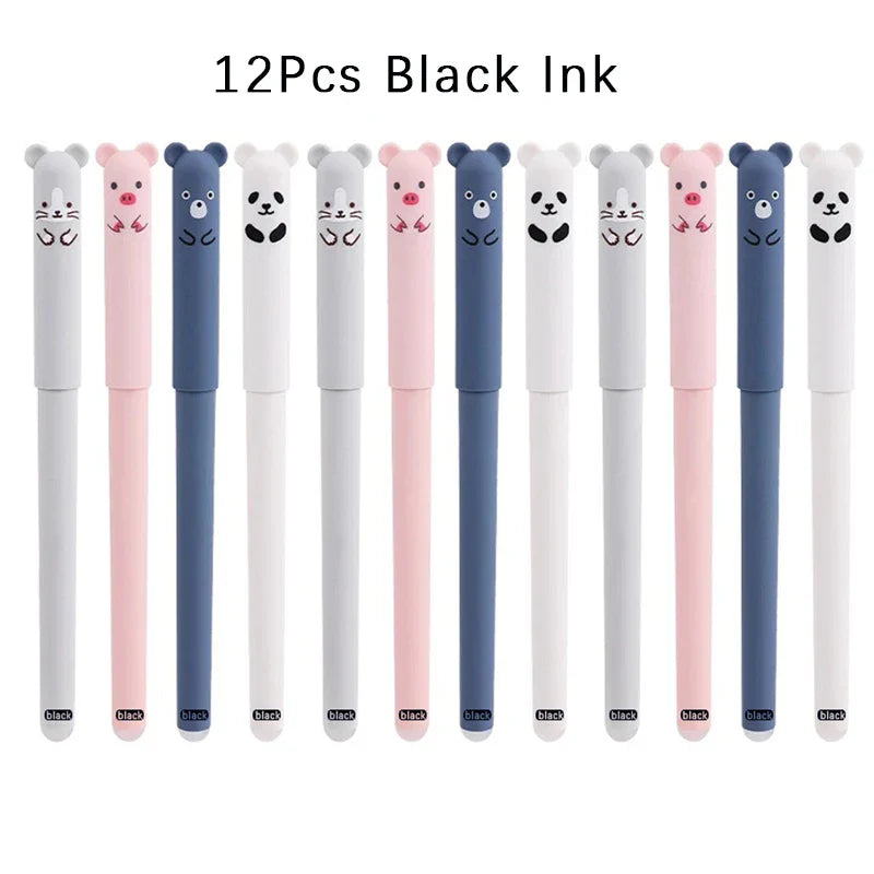 12-Pack Panda Erasable Gel Pens 0.5mm – Blue & Black Ink