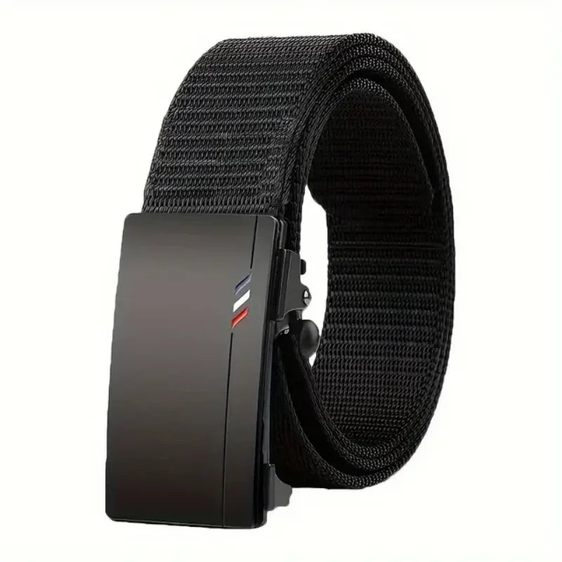 Men's Belt Outdoor Leisure Sports Belt Toothless Quick Release Automatic Buckle Quality Black Belt Peaceful Pleasures Health and Wellness SDFB 120cm