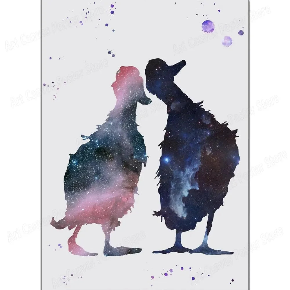 Abstract Animal Canvas Wall Art Print – Bird Elk Mermaid Butterfly