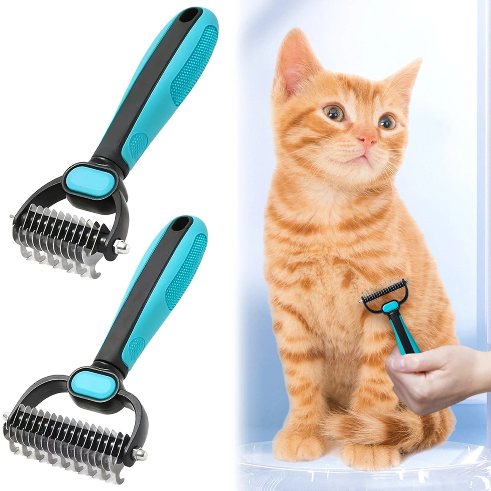 Pet Comb,2 In 1 Double-Sided Pet Grooming Rake For Cats Dogs,Stainless Steel Professional Pet Grooming Tool,Pet Salon Supply Peaceful Pleasures Health and Wellness