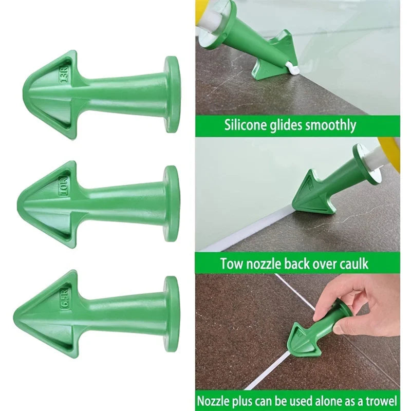 3PCS Caulking Nozzle Applicator,Silicone Caulking Tools Kit(6.5R, 10R, 13R) Reusable Finisher Adapter,Sealant Nozzle,Caulk Saver Peaceful Pleasures Health and Wellness green