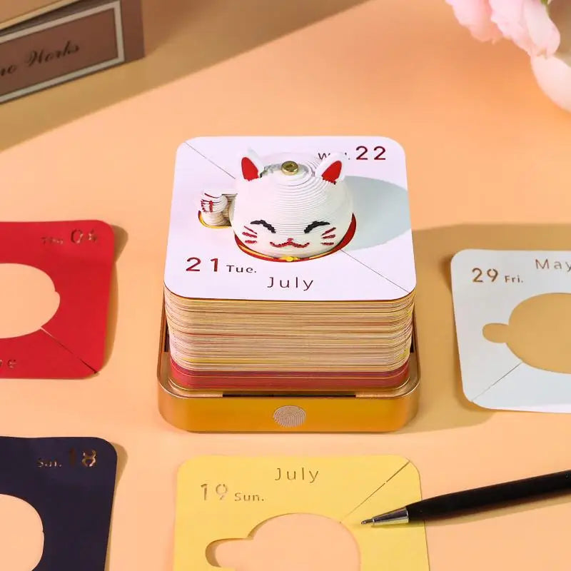 2027 3D Desk Calendar with LED Light | Tear-Away Paper Art