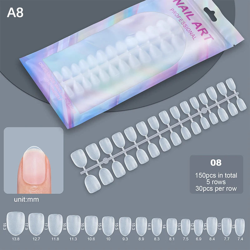 150pcs Short Matte Full Cover False Nails Coffin Square Almond Press on Soft Gel Nail Tips Manicure Extension Tools Peaceful Pleasures Health and Wellness A8