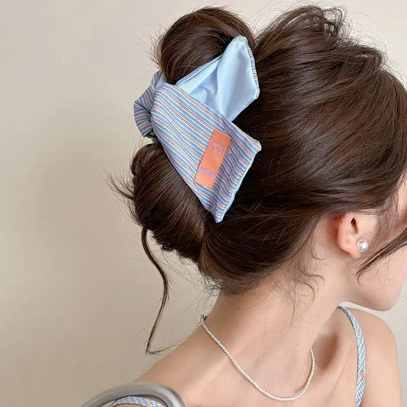 Japanese Style Girl with Hot Stamping Cherry Blossom Bow Hair Accessory Lolita Tassel Edge Clip Peaceful Pleasures Health and Wellness BLUE A 12.5CM