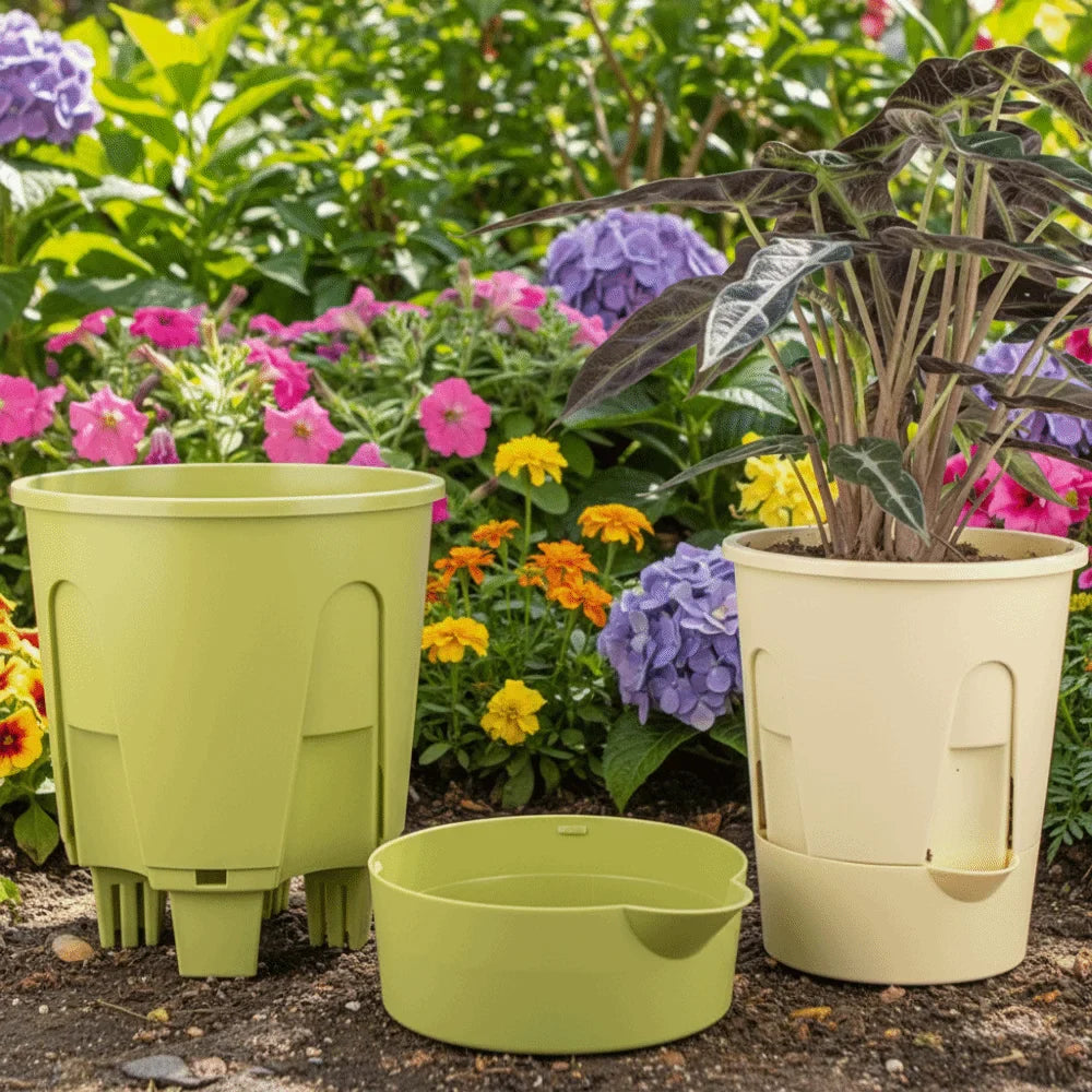 Self-Watering Plastic Flowerpot | Water Storage & Drain Holes